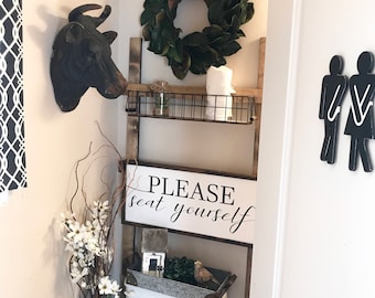 Please Seat Yourself 30x14 MORE COLORS / hand painted / wood sign / farmhouse style / rustic