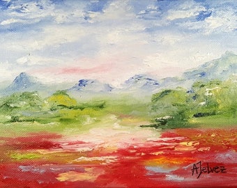 Impressionist painting Poppy art Original landscape oil painting Poppy painting Small oil painting Landscape painting Red poppies décor 6x8"