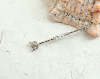 Wire Wrapped Crystal Arrow Industrial Barbell, Arrow Industrial Barbell, Scaffold Ear Earring, Industrial Piercings