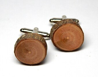 Rustic Peach Twig Wooden Cuff-links by Tanja Sova