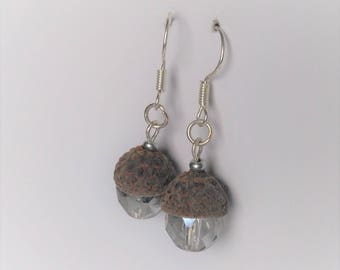 Earrings made of real acorn cap and glass beads