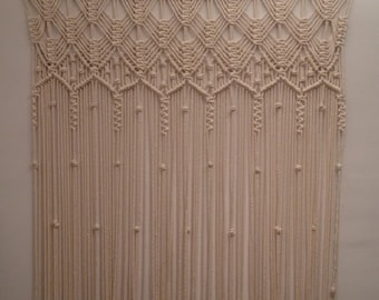 Macrame Curtain. HANDMADE. Mlacramé wall hanging , ecru macrame curtain.W47' x H98'. Doorway curtain.cotton 6mm