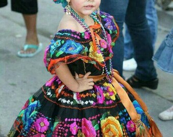 Chiapas Large Flower Full Skirt Dress/Original Hand Embroidered Folk Dress/Mexican Ethnic Dress,Costume Dress,Festival Dress 2/10