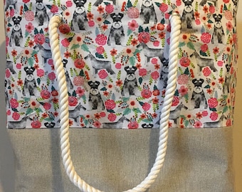 Miniature schnauzer dog print beach bag