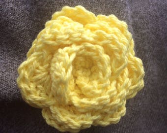 Yellow rose brooch, crochet rose brooch, gift for her