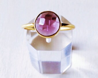 Amethyst gold ring, gold plated silver ring, minimal ring, stacking ring