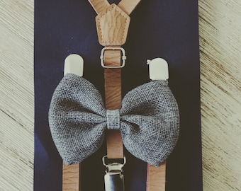 Groomsmen Leather Suspenders Baby Leather Suspenders and Bow Tie Rustic Toddler Ring Bearer Outfit Little Boy Suspenders Family Photo Outfit