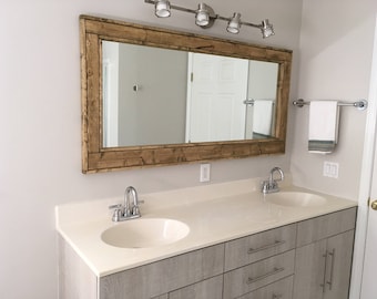 FREE SHIPPING - Double Vanity Herringbone Reclaimed Wood Mirror by Lane of Lenore - 20 Stains -Reclaimed Wood Mirror -Large Wall Mirror