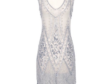Ivory & Silver Beaded Vintage Flapper 1920's Wedding Dress,The Great Gatsby, Downton Abbey, Vintage Bride, Boudoir, Charleston, ~