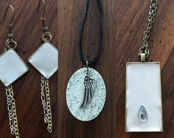 Concrete jewelry! Earrings, rings and necklaces!