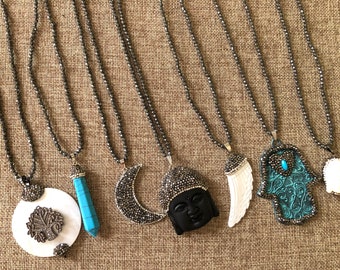 Beaded Necklace / Gemstone / Buddha Jewelry / Tree of Life / Hamsa / Moon Jewelry / Gemstone Jewelry / Celestial Jewelry / Boho / Bohemian