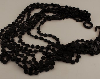 Victorian Mourning Multi-Strand Vulcanite Jet Black Necklace