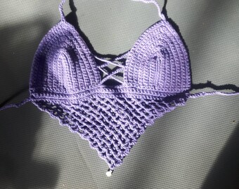 Purple boho fishnet halter top size A