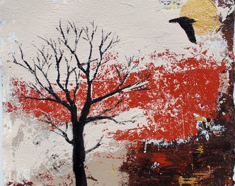 ORIGINAL PAINTING WINTER - "Winter Flight, Cornwall" by Melanie McDonald - small original painting - winter painting - bird painting