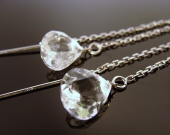 Crystal Quartz 925 Sterling Silver Ear Threads