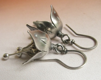 Small Silver Bell Flower Earrings, Sterling Silver Earrings, Metalsmith Earrings, Artisan Earrings, Wedding Earrings, Silver Bridal Jewelry