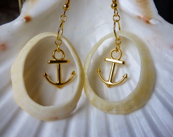 Sea shell earrings, natural shell earrings, nautical earrings, limpet earrings