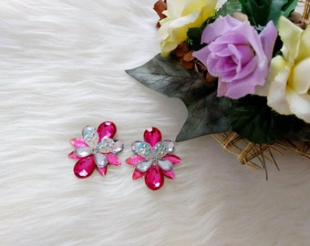 New gorgeous bib statement earrings in pink color, gift for her, beautiful, bridesmaid gift, weddings, summer earrings