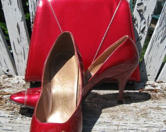 Johansen 50s Quasar Red pinup stiletto shoes and handbag set pinup rockabilly burlesque vlv 7