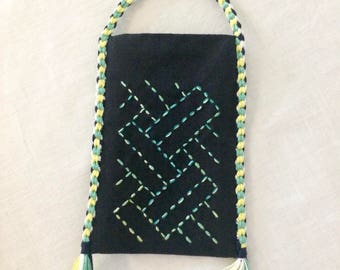 Japanese bag - kinchaku - with sashiko