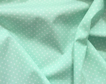 Mint green and white 3mm spot polka dot 100% cotton poplin fabric Rose and Hubble BY HALF METRE