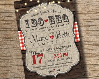 I Do BBQ Invitation Engagement Party Invite Couples Shower BBQ Wedding Shower BBQ Chalkboard Typography, Red Gingham, Any Event