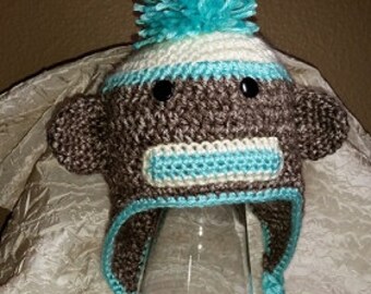 Sock Monkey Earflap hat for toddler/child