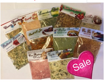 10 Dip Mixes handcrafted highest quality spices Seasonings party dip mixes gourmet dip mixes sold at craft shows, gift for him and her