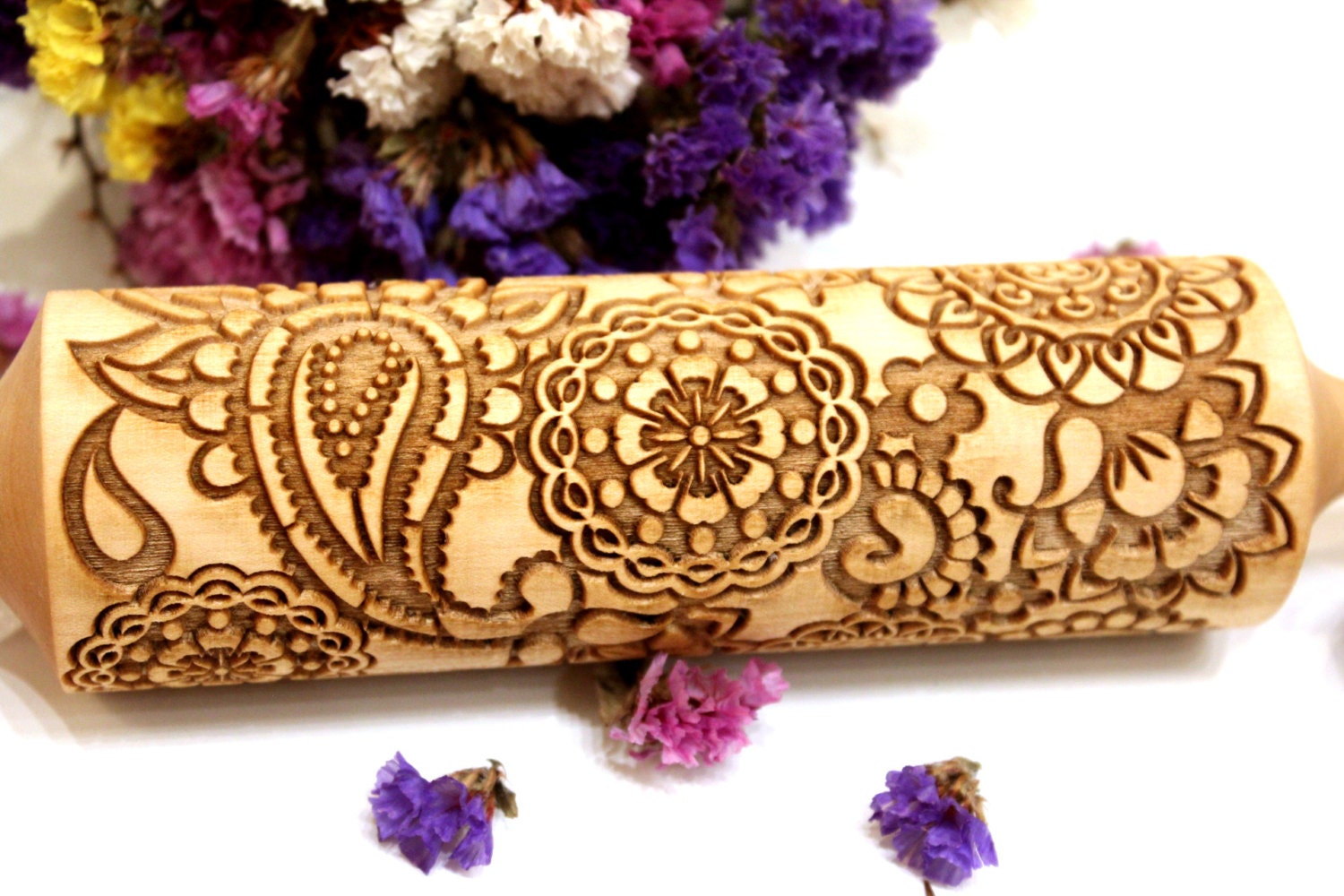 Embossing Rolling Pin FLOWERS FLORAL PAISLEY Pattern Laser