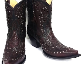 Corral Boots LD Wine/Black Short Top Inlay & Studs