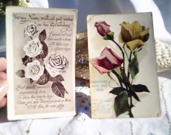 roses postcards, romantic postcards, vintage postcard, art assemblage, antique postcard, shabby roses
