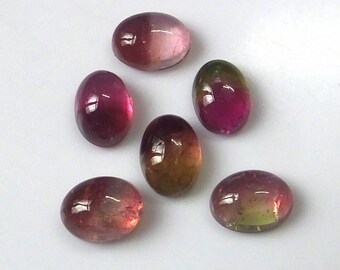 6 Pieces Lot 8X6 MM Oval Shape Natural Bi-Color Tourmaline Cabochon Cut Calibrated Untreated Gemstone Wholesale Lot Bi-Color Tourmaline