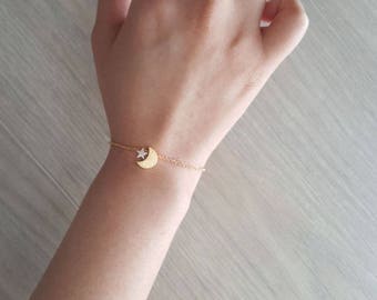 Delicate Petite moon star Bracelets,Delicate moon Bracelets,Unique bracelet,Thin Gold Chain, Layering Bracelet ,Bridesmaid Gift