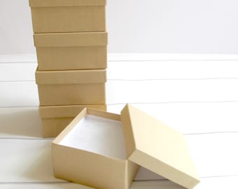 25 - 3 1/2 x 3 1/2 x 2 inch Brown Kraft Cotton Filled Jewelry Boxes-jewelry packaging,kraft jewelry boxes,brown kraft boxes, wedding favors