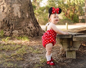 Dottilicious- red ruffled romper