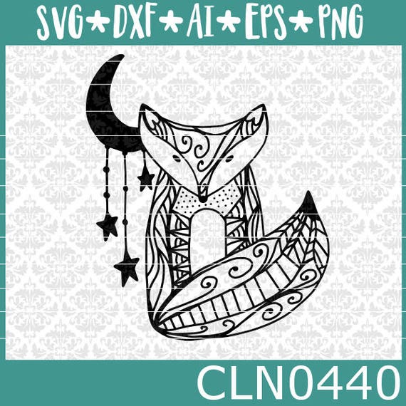 Download CLN0440 Hand Drawn Fox & Moon Stars Zentangle Mandala SVG DXF