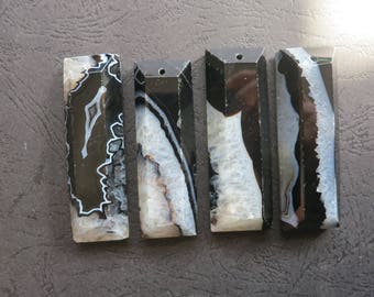 AS PICTURED- 4pcs Black White Druzy Agate Rectangle Long Stick Pendant 22x60x12mm- top drilled,Mens Pendant