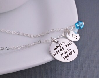 Music Necklace, Where Words Fail Music Speaks Jewelry, Music Note Necklace Gift