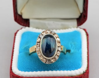 Reserved to E. - Gorgeous Victorian 4.70 Ct sapphire and rose cut diamond rare ring