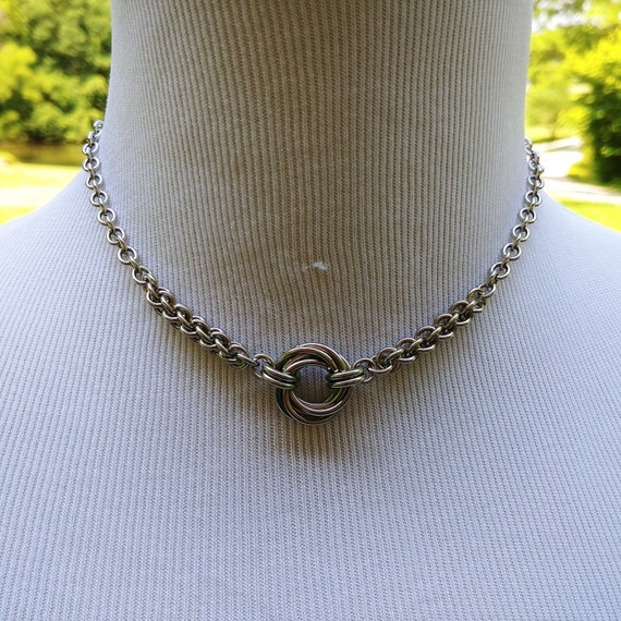 24/7 Wear Discreet Symbloic O Ring Day Collar Necklace, BDSM Submissive Slave Collar, DDLG, Stainless Steel Chain/Maille