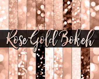 Rose Gold Bokeh Digital Paper - gold bokeh, gold glitter, bokeh backgrounds, rose gold digital paper, bokeh backdrop, potography overlays