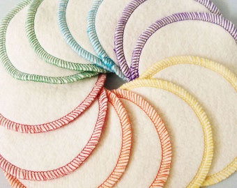 12 large Hemp fleece reusable cotton rounds facial cleansing makeup remover pads organic poufs - Rainbow