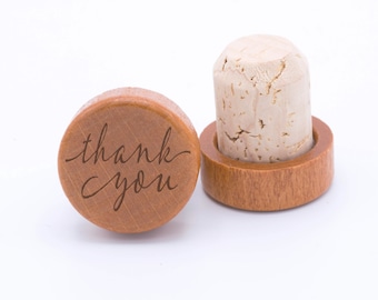 Thank You Wine Stopper, Engraved Wood Bottle Stopper, wedding wine stopper, thank you gift wS0105