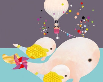 Childrens Art, Nursery Prints, Art for Kids Room, Whale Art - 'Beluga Gumballs' by Schmooks