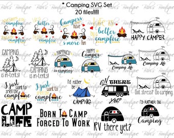 20 Camping SVG files * Camp Life * Campfire * S'Mores * Rather Be Camping * Happy Camper SVG * rv Camp