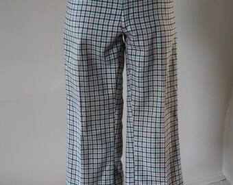 Vintage 70s Kick Flare Plaid Cropped Pants
