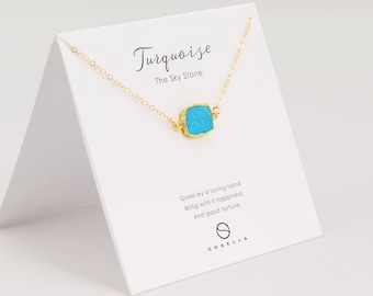 Turquoise Slice Necklace, Bezel Set Turquoise Necklace in Gold, Gold Pendent Necklace, Gold Turquoise Necklace(0003-1N)