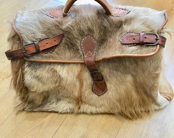 Vintage 40s fur and leather overnight bag