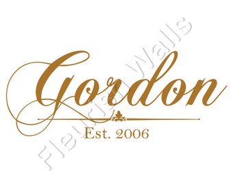 Personalized Vinyl Monogram Family Last Name Wall Decal with Established Date for Living Room Entryway or Family Room DecorFN001
