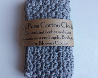 Set aus 2 Baumwolle häkeln Waschlappen für Körper oder Gerichte! Wählen Sie Ihre Farbe.